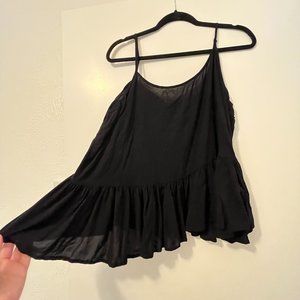 Black flowy peplum sleeveless tank spaghetti strap